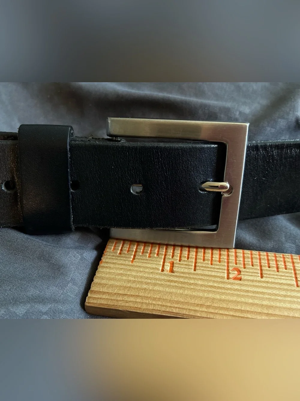 ALDO Unisex Black Leather Belt W/Silver Tone 2” Buckle; Size Large